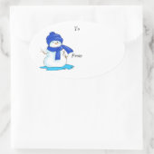 Van en naar label met een sneeuwpop in blauw (Tas)