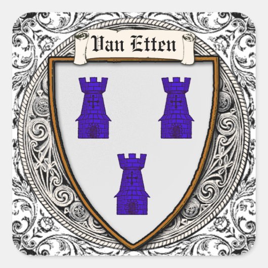 Van Etten Family Arms Vierkante Sticker (Voorkant)