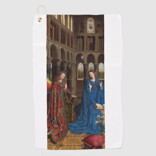 Van Eyck’s Annunciation Premium Kathedraal Licht Golfhanddoek (Voorkant)