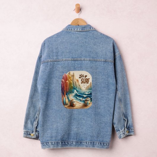 Van geparkeerd met surfplanken op zandstrand denim jacket (Hangar)