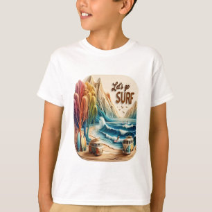 Van geparkeerd met surfplanken op zandstrand t-shirt