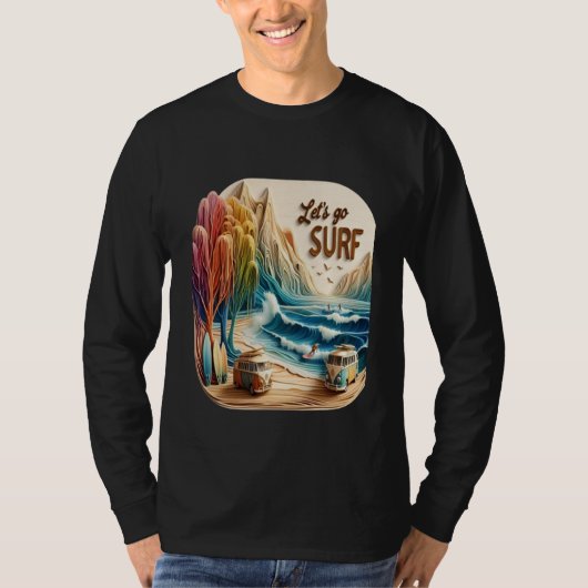 Van geparkeerd met surfplanken op zandstrand t-shirt (Voorkant)