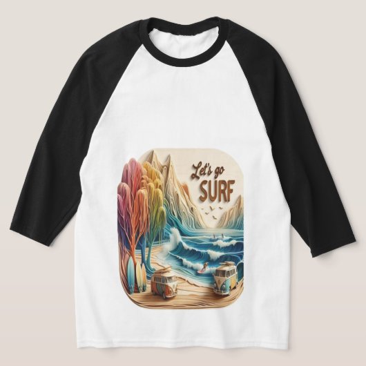 Van geparkeerd met surfplanken op zandstrand t-shirt (Laagn)
