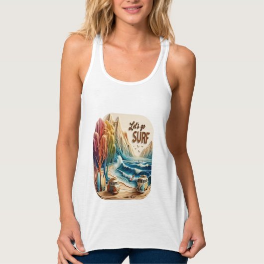 Van geparkeerd met surfplanken op zandstrand tanktop (Voorkant)
