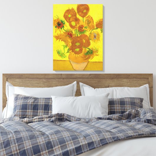 Van Gogh 15 zonnebloemen in een vasje Canvas Afdruk (Insitu (Slaapkamer))