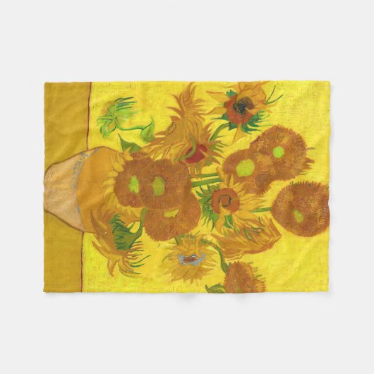 Van Gogh 15 zonnebloemen in een vasje Fleece Deken (Voorkant (Horizontaal))