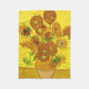 Van Gogh 15 zonnebloemen in een vasje Fleece Deken
