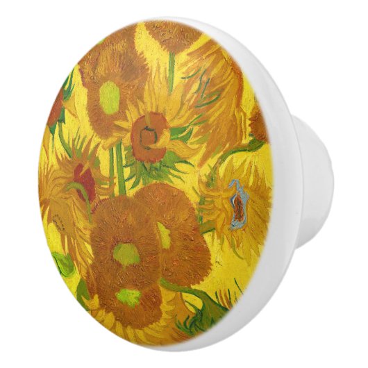 Van Gogh 15 zonnebloemen in een vasje Keramische Knop (Rechts)