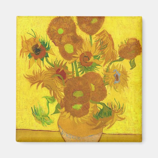 Van Gogh 15 zonnebloemen in een vasje Magneet (Voorkant)