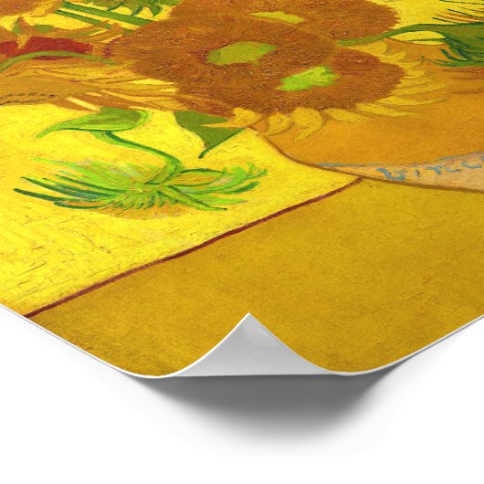 Van Gogh 15 zonnebloemen in een vasje Poster (Hoek)