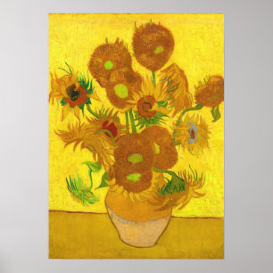 Van Gogh 15 zonnebloemen in een vasje Poster