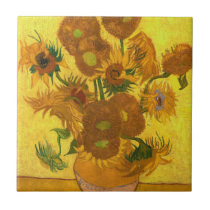 Van Gogh 15 zonnebloemen in een vasje Tegeltje