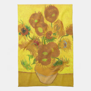 Van Gogh 15 zonnebloemen in een vasje Theedoek