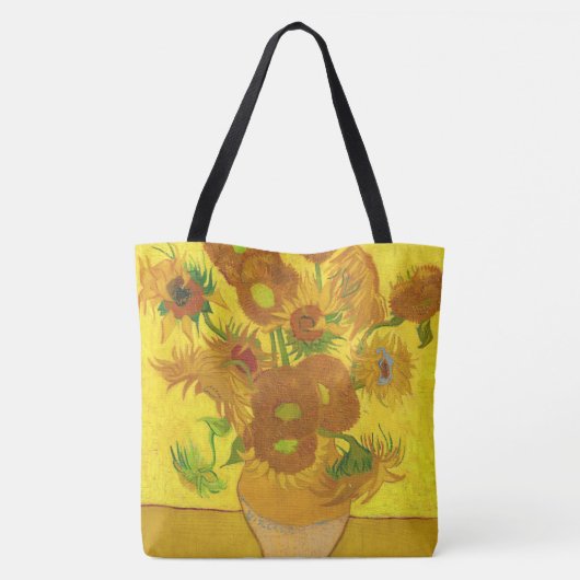 Van Gogh 15 zonnebloemen in een vasje Tote Bag (Achterkant)