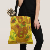 Van Gogh 15 zonnebloemen in een vasje Tote Bag (Dichtbij)