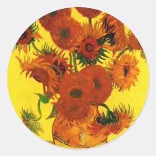 Van Gogh 15 Zonnebloemen Ronde Sticker
