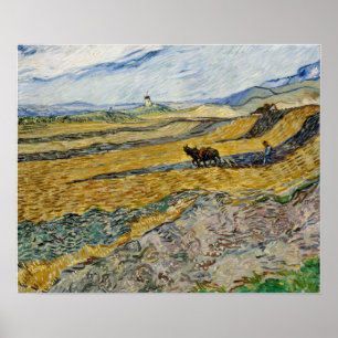 Van Gogh - afgesloten veld met ploegenman Poster