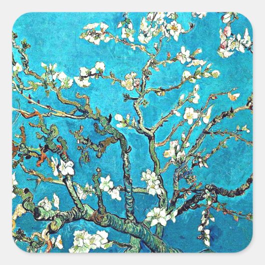 Van Gogh - Almond Blossom, beroemd schilderij Vierkante Sticker (Voorkant)