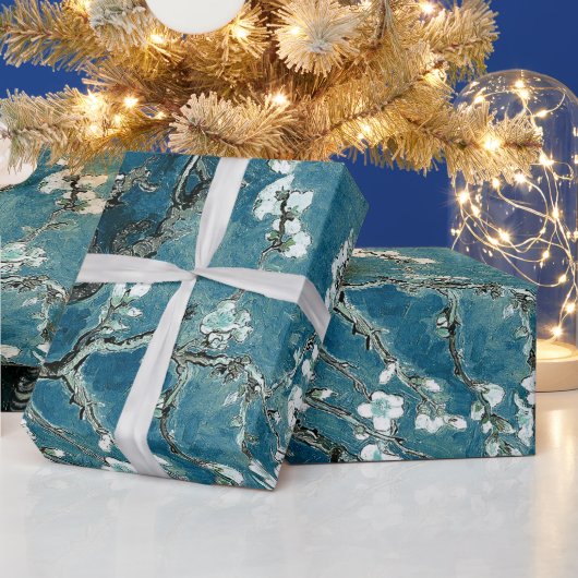 Van Gogh Almond Blossom Dark Blauwgroen Cadeaupapier (Feestdagen)