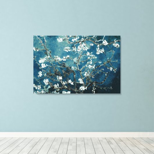 Van Gogh Almond Blossom Dark Blauwgroen Canvas Afdruk (Insitu (Houten vloer))