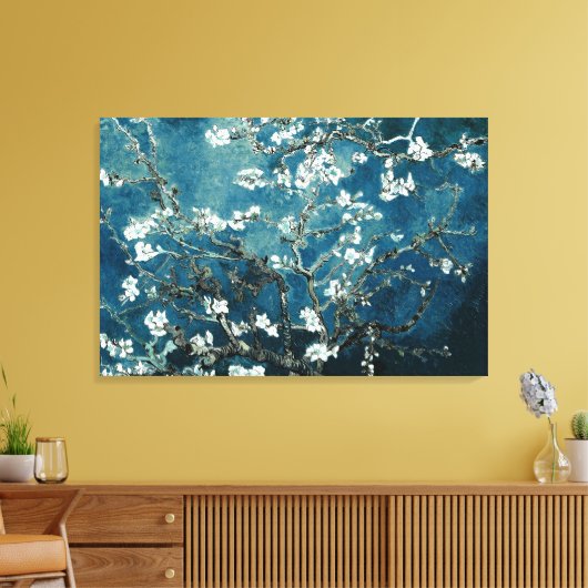 Van Gogh Almond Blossom Dark Blauwgroen Canvas Afdruk (Insitu (Woonkamer))