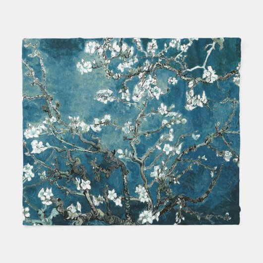 Van Gogh Almond Blossom Dark Blauwgroen Fleece Deken (Voorkant (Horizontaal))