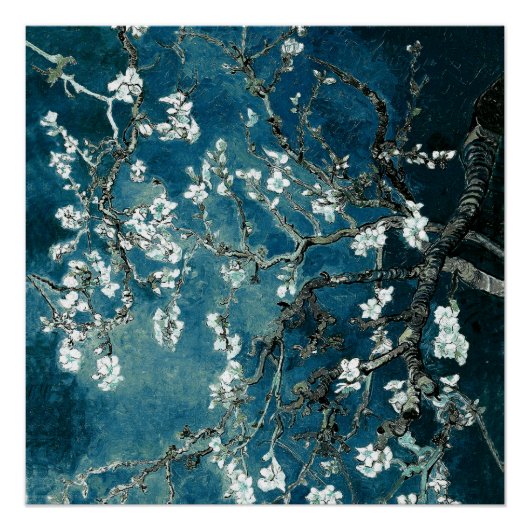 Van Gogh Almond Blossom Dark Blauwgroen Perfect Poster (Voorkant)