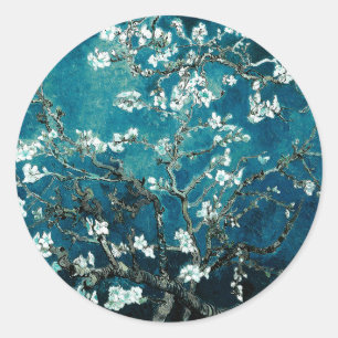 Van Gogh Almond Blossom Dark Blauwgroen Ronde Sticker