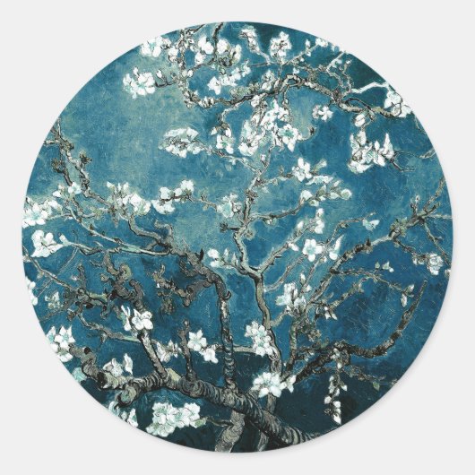 Van Gogh Almond Blossom Dark Blauwgroen Ronde Sticker (Voorkant)