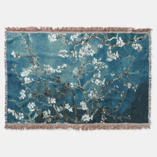 Van Gogh Almond Blossom : Donker Blauwgroen Deken (Voorkant)