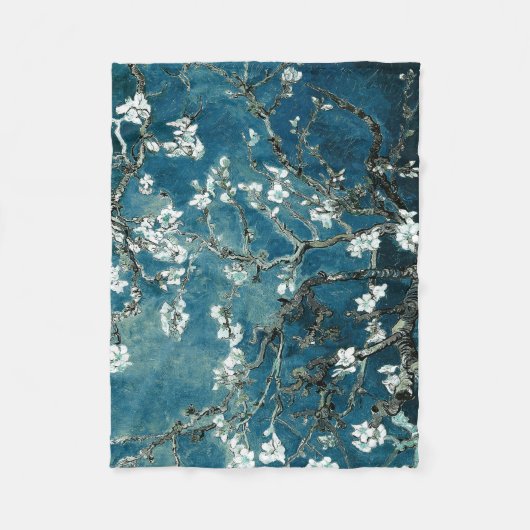 Van Gogh Almond Blossom : Donker Blauwgroen Fleece Deken (Voorkant)