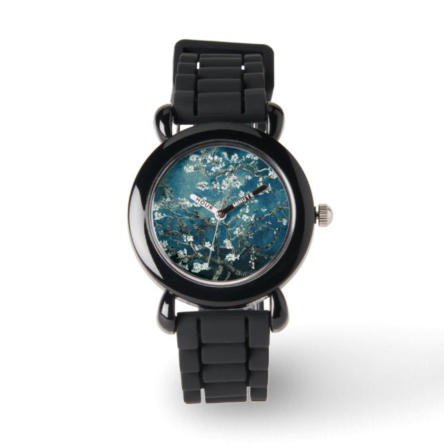 Van Gogh Almond Blossom : Donker Blauwgroen Horloge (Voorkant)