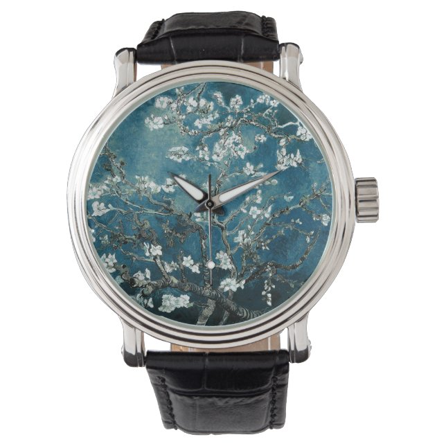 Van Gogh Almond Blossom : Donker Blauwgroen Horloge (Voorkant)
