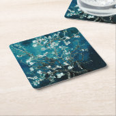 Van Gogh Almond Blossom : Donker Blauwgroen Kartonnen Onderzetters (Schuin)