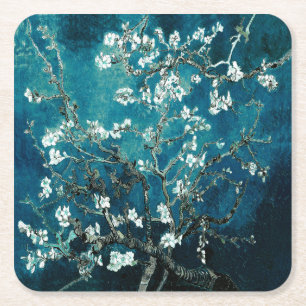 Van Gogh Almond Blossom : Donker Blauwgroen Kartonnen Onderzetters