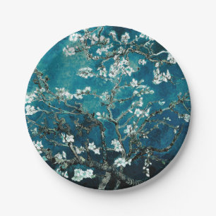 Van Gogh Almond Blossom : Donker Blauwgroen Papieren Bordje
