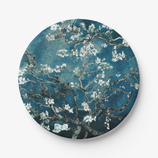 Van Gogh Almond Blossom : Donker Blauwgroen Papieren Bordje (Voorkant)