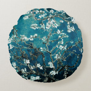 Van Gogh Almond Blossom : Donker Blauwgroen Rond Kussen