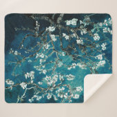 Van Gogh Almond Blossom : Donker Blauwgroen Sherpa Deken (Voorkant (horizontaal))