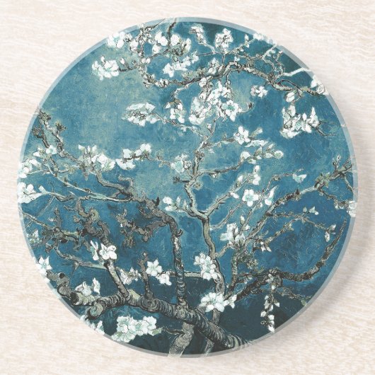 Van Gogh Almond Blossom : Donker Blauwgroen Zandsteen Onderzetter (Voorkant)