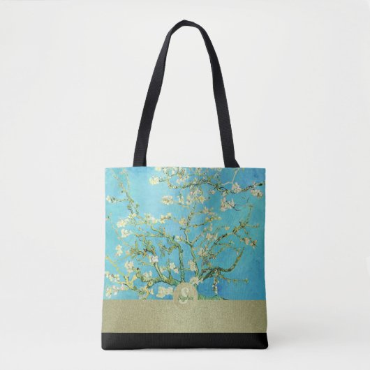 Van Gogh Almond Blossom Gold Black Tote Bag (Voorkant)
