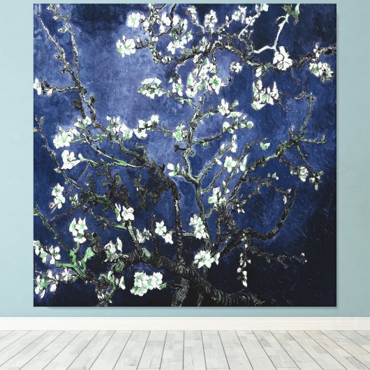 Van Gogh Almond Blossom Midnight Blue Canvas Afdruk (Insitu (Houten vloer))