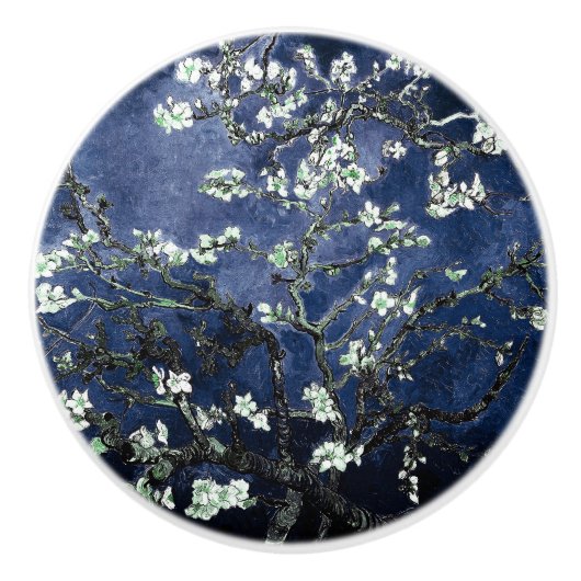 Van Gogh Almond Blossom Midnight Blue Keramische Knop (Voorkant)