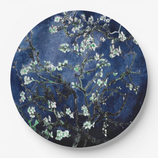 Van Gogh Almond Blossom Midnight Blue Papieren Bordje (Voorkant)