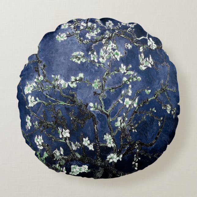 Van Gogh Almond Blossom Midnight Blue Rond Kussen (Voorkant)