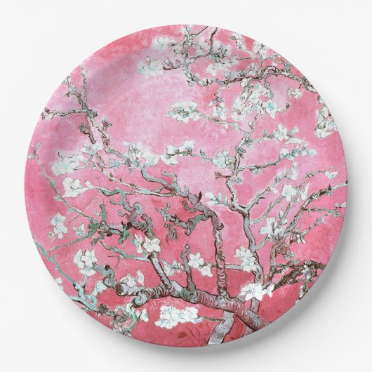 Van Gogh Almond Blossom Pink Blue Papieren Bordje (Voorkant)