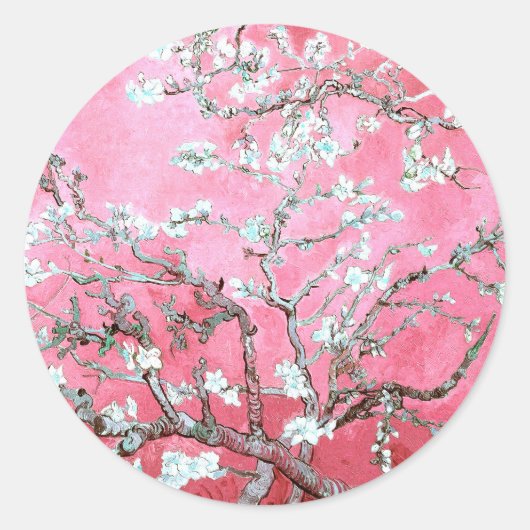 Van Gogh Almond Blossom Pink Blue Ronde Sticker (Voorkant)