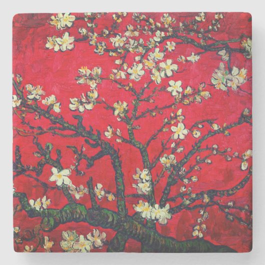 Van Gogh Almond Blossom Red Stenen Onderzetter (Voorkant)