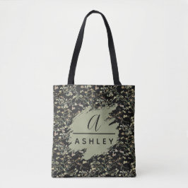 Van Gogh Almond Blossom Sage Black Monogram  Tote Bag
