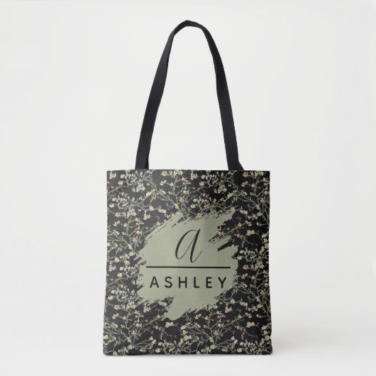 Van Gogh Almond Blossom Sage Black Monogram  Tote Bag (Voorkant)